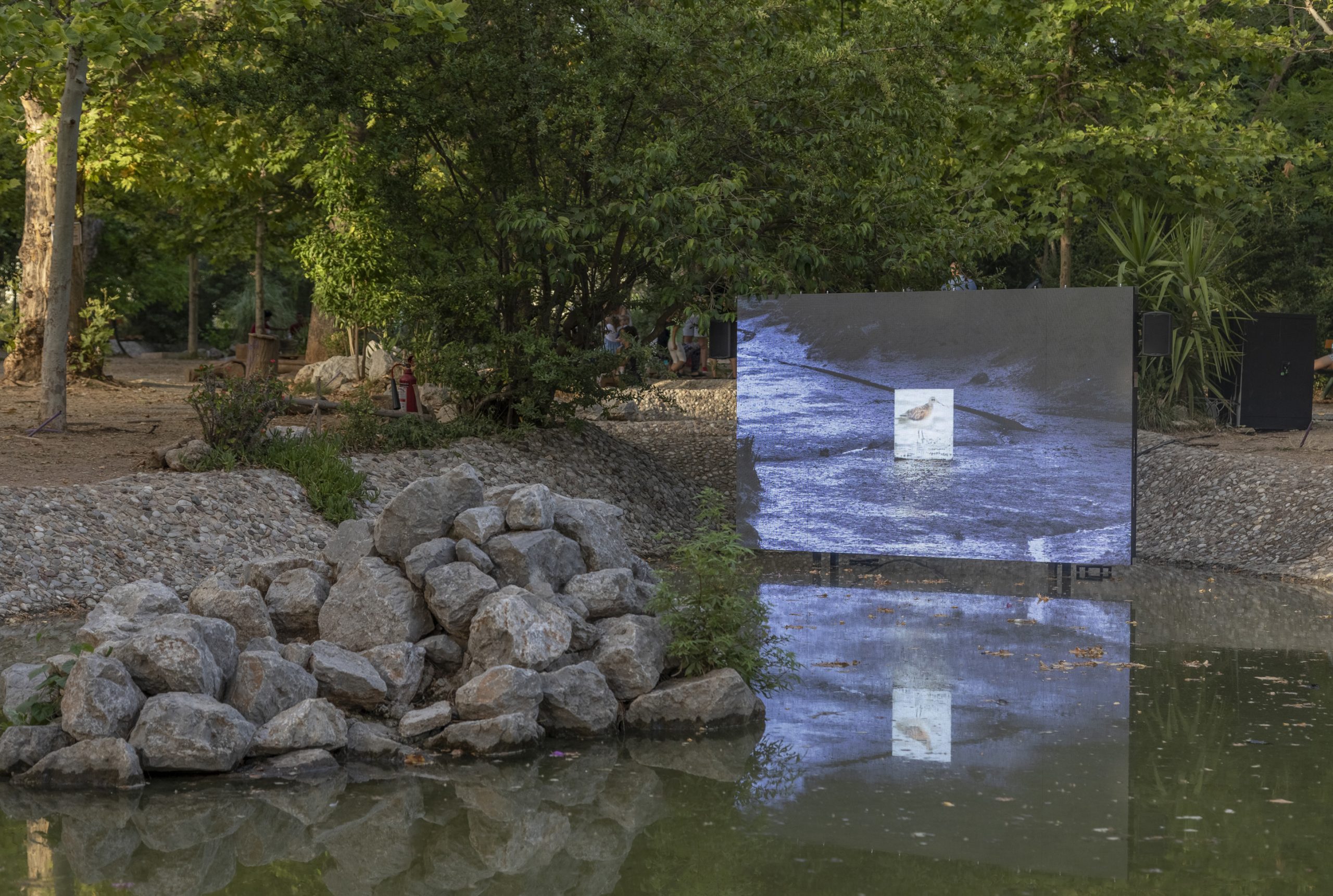 outdoor digital art screen in water